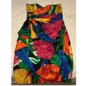 Vintage Silk Strapless Floral Sequin Dress Size 10